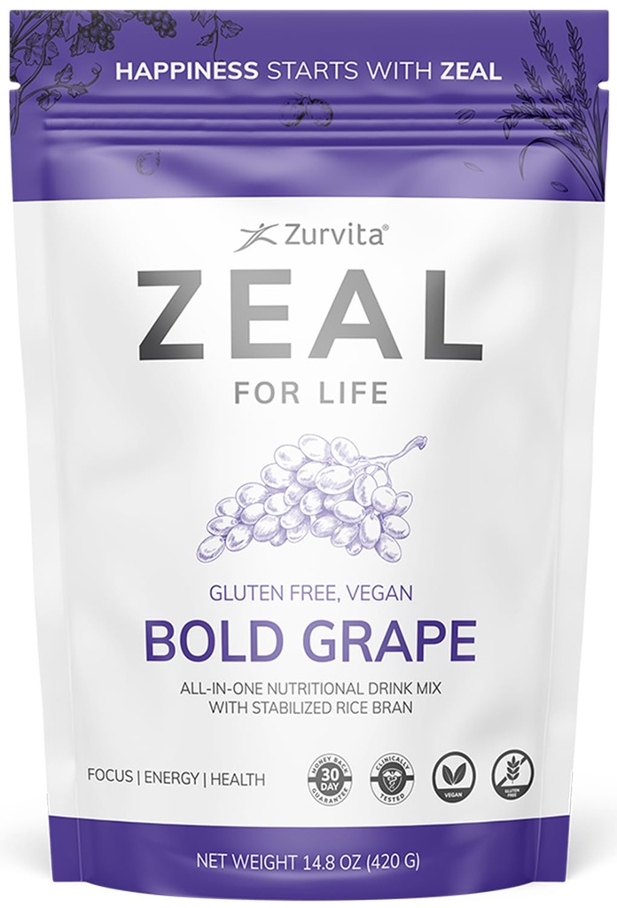 Zurvita - Zeal for livet - Bold Grape Flavor - Daglig ernæringstilskudd for vitalitet, immunitet, og total velvære - 30-dagers velværepose, 420 gram