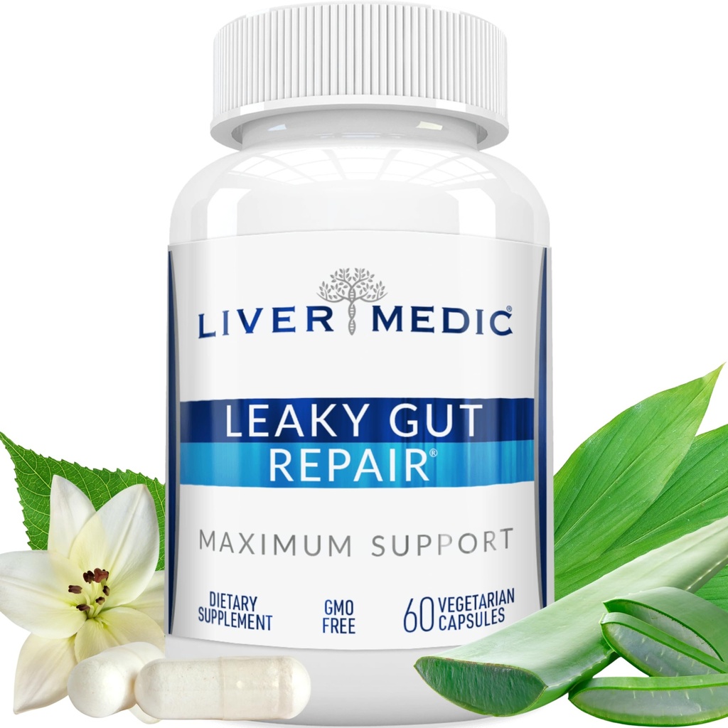 Leaky Gut Repair Naturlig Gut Helse Supplement Glutamin Organic Slippery Elm NAG Marshmallow Root Aloe Vera MSM Quercetin Bromelain fremmer Digestive Ease, Gut Wellness 1000mg 60 Caps