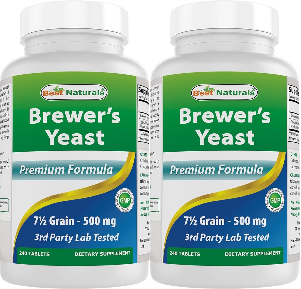 Beste Naturals, Brewers Yeast, 7-1/2 Korn med vitamin B1, vitamin B2, 1000 mg 240 Tabletter (240 Count (Pack of 2))