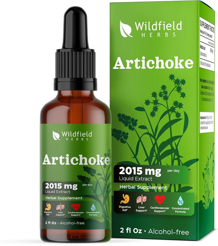Artichoke Leaf ekstrakt flytende dråper 2000mg (Cynara scolymus L.) Herbal kosttilskudd Absorbs bedre enn kapsler, 1 måneds forsyning, 84 serveringer, alkohol-fri tinktur - 2 Oz, Pakke med 1