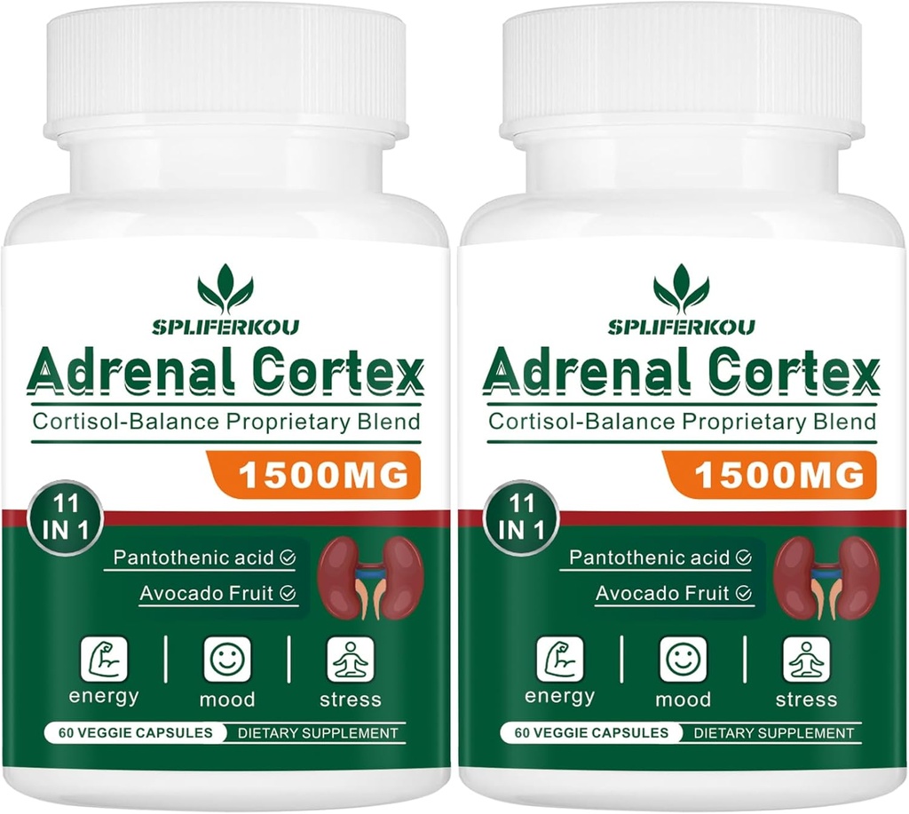 11-i-1 Adrenal Support Supplement, Cortisol Supplement med Pantotensyre og Ashwagandha - støtter sunn adrenal funksjon, energi og avslapning - 120 kapsler