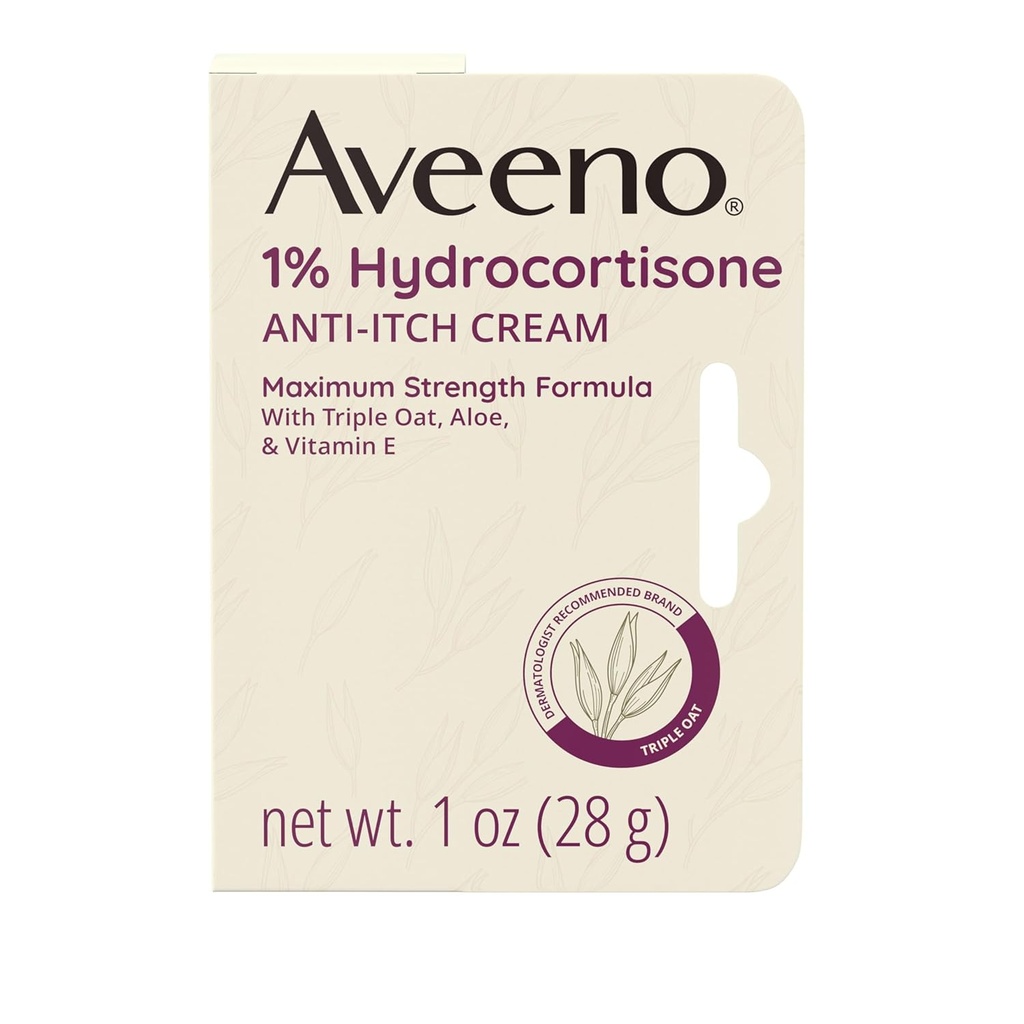 Aveeno Maksimum styrke 1% Hydrokortison Anti-Itch krem, Aloe & Vitamin E For Itch Relief Fra Eczema, Psoriasis, Insekt Bites, Poison Ivy, Oak & Sumac & Detergents, 1 oz