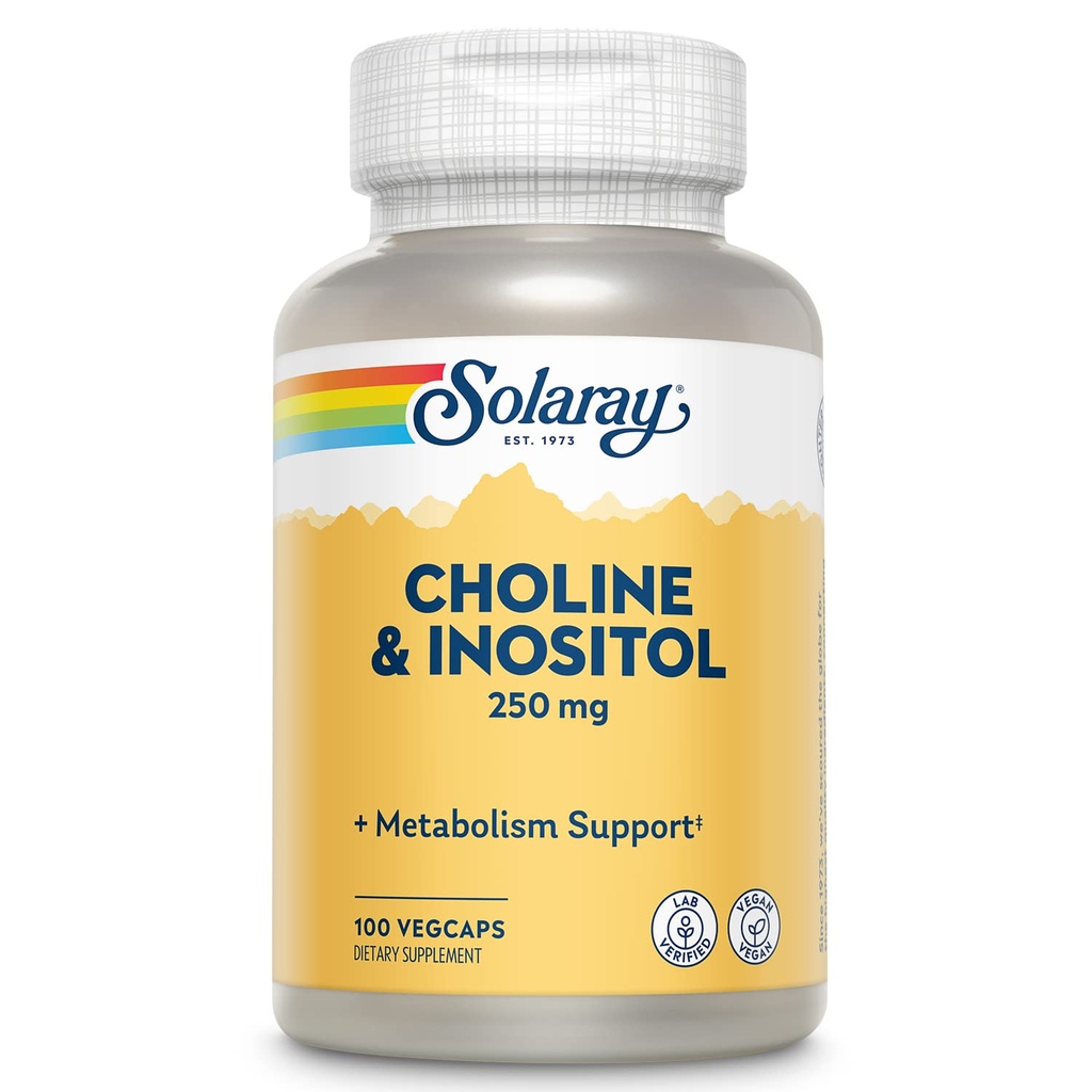 SOLARAY Choline & Inositol 250 mg | Two-Nutrient Combo for sunn fettmetabolisme, Hjernefunksjonsstøtte | 100 VigCaps