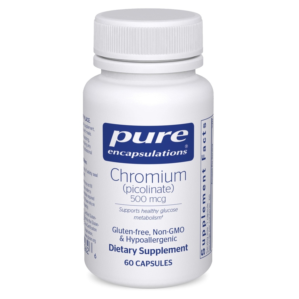 Pure Enkapsler Kromium (Picolinat) 500 mg - for Lipid & Carbohydrat Metabolisme* - Mineral Supplement - Superior Absorpsjon Kromium Supplement - Vegan & Glutenfri - 60 Kapsler