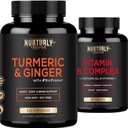 Vitamin B kompleks og gurkemeie curcumin med BioPerine & Ginger - inneholder alle essensielle B vitaminer - B1, B2, B3, B5, B6, B7, B9, B12 og Biotin - høy absorpsjon Turmeriske kosttilskudd