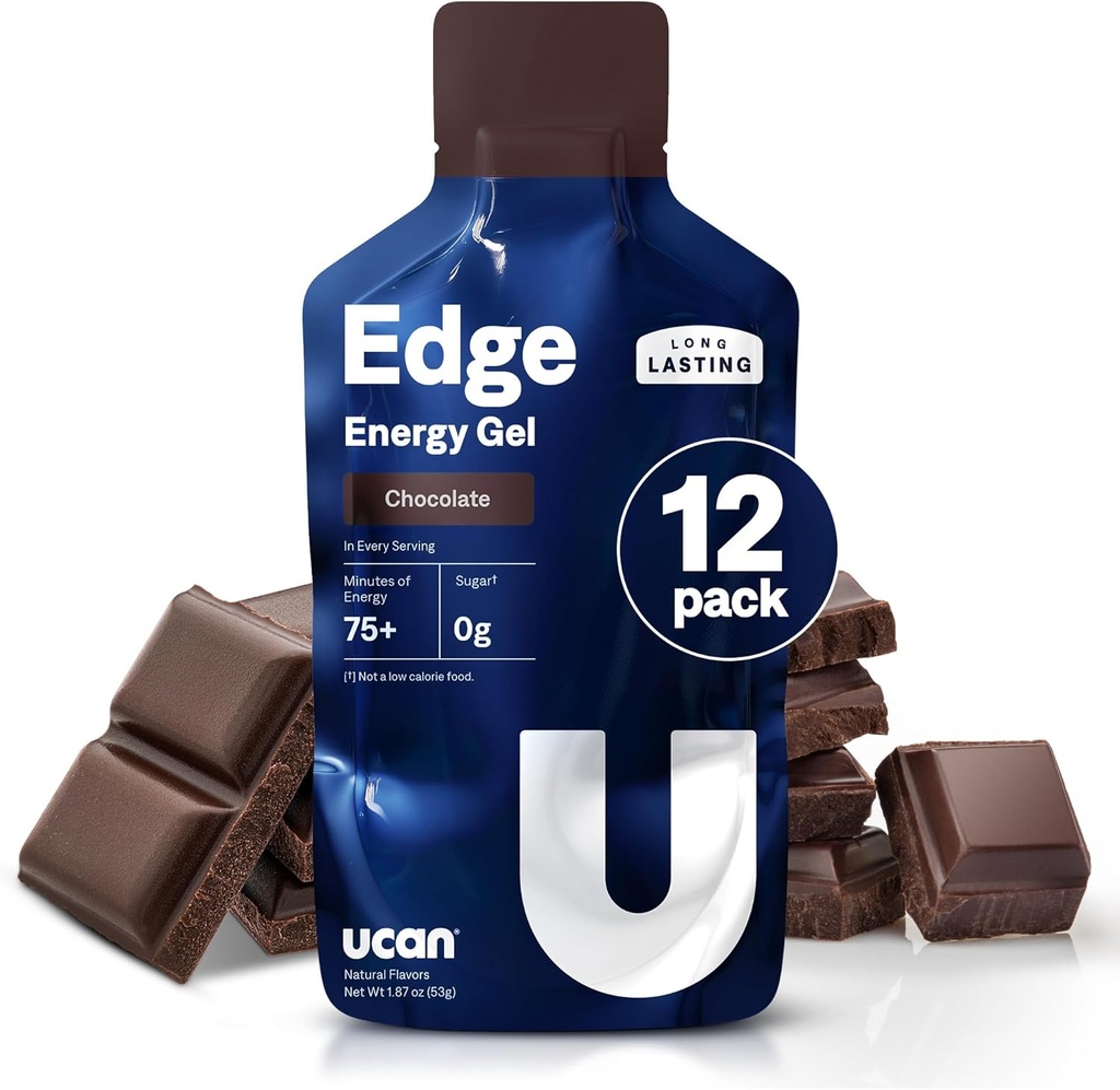 UCAN Edge Energy Gel Shots, Sjokolade (12, 2 Ounce Packets) for løping, trening, trening, trening, trening, Sykling, Crossfit
