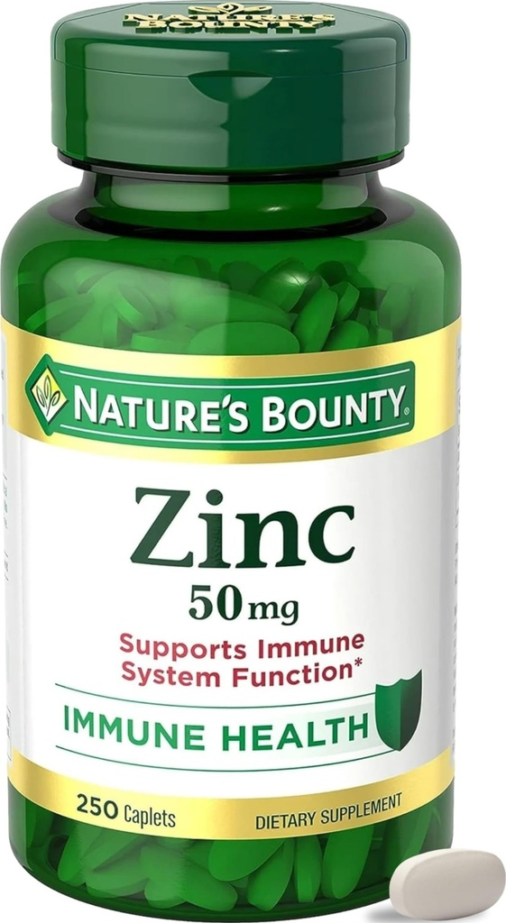 Naturens Bounty sink 50mg, immun støtte og antioksidant kosttilskudd, fremmer hud helse, 1 kapell per dag, Glutenfri, 250 vegetariske kapell