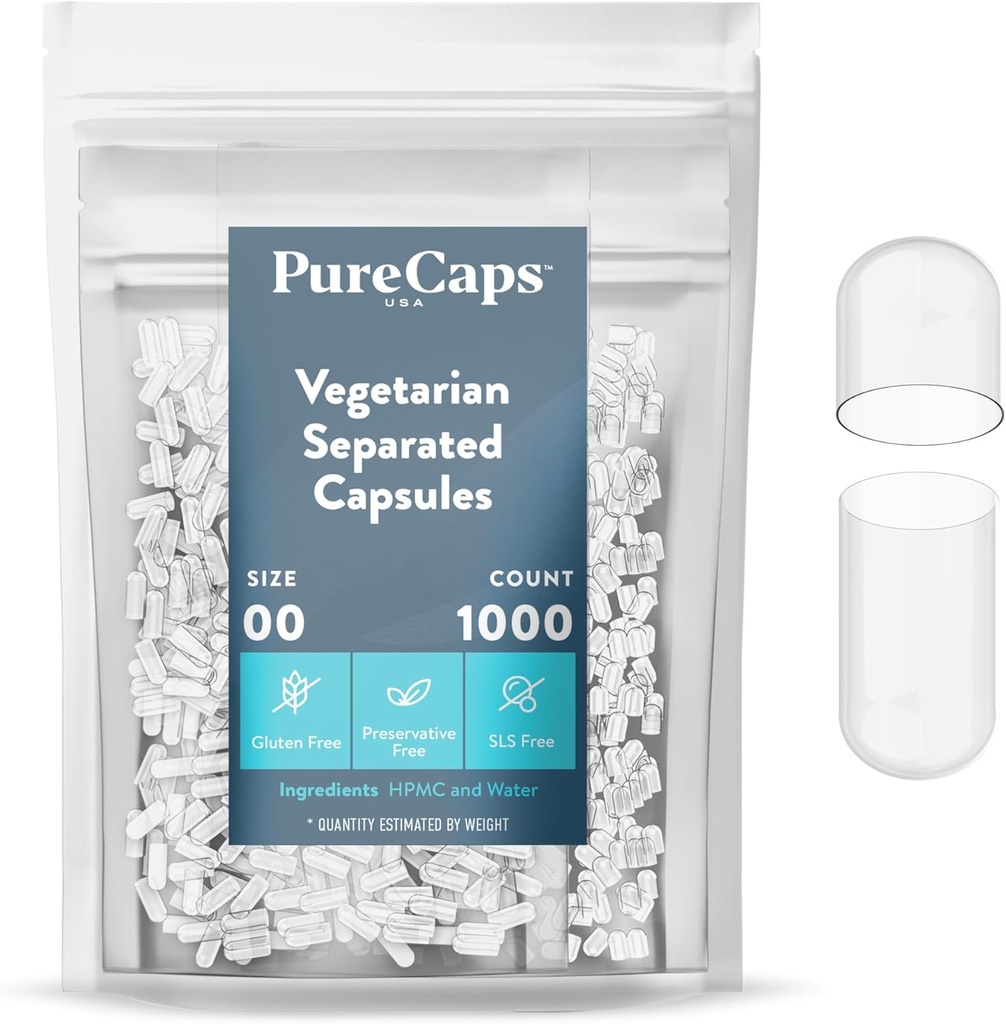 PureCaps USA - Tom vegetarisk og vegansk pille Capsules størrelse 0| 1000 Separerte piller |Clear ikke-GMO Certified | SLS, Gluten, Preservativ Gratis