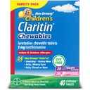 Claritin Barneallergi medisin, 24-timers ikke-Drowsy Loratadin 5 mg Chewable Tablett, Antihistaminer for barn alder 2 år og eldre, Grape & Bubble Gum Flavors, 40 tabletter