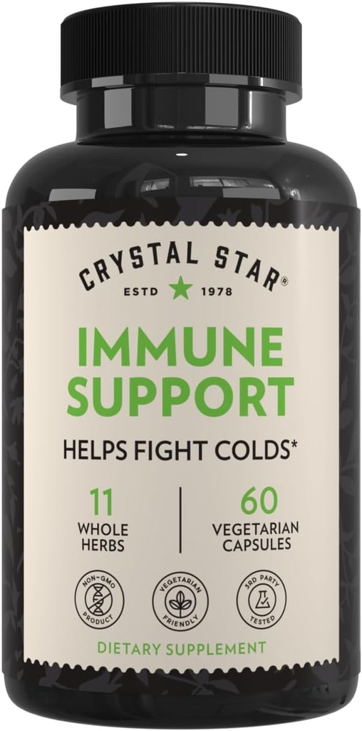 Crystal Star Immune Support Supplement (60 kapsler) - Herbal Immune Booster for et proaktivt multi-system Defense - Echinacea, Goldensel, Yarrow & Elecampane - Ikke-GMO