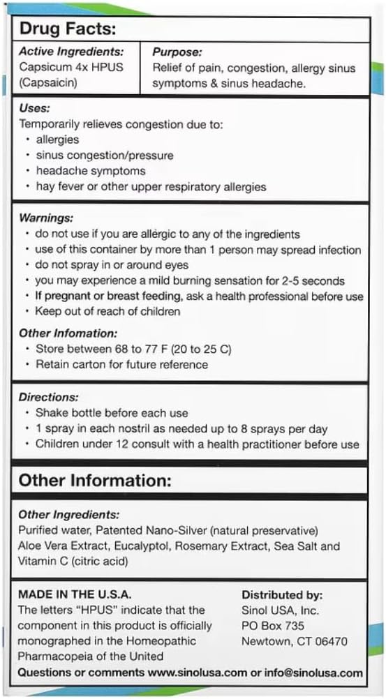 SinolM, alle naturlige nasal relief Spray for rask allergi og sinus relief, 15 ml (pakke med 2)