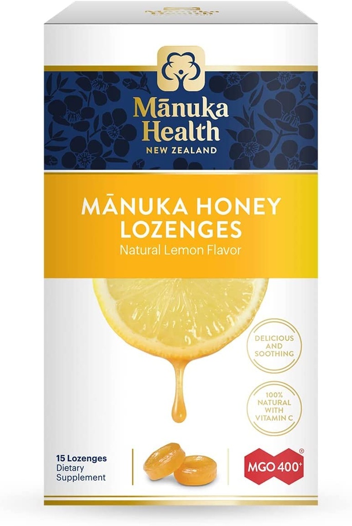 Manuka Helse Manuka Honning Lozenges – 15 sitron flavored Lozenges – naturlige Throat Lozenges Infusert med rå Manuka Honning og vitamin C for immunstøtte