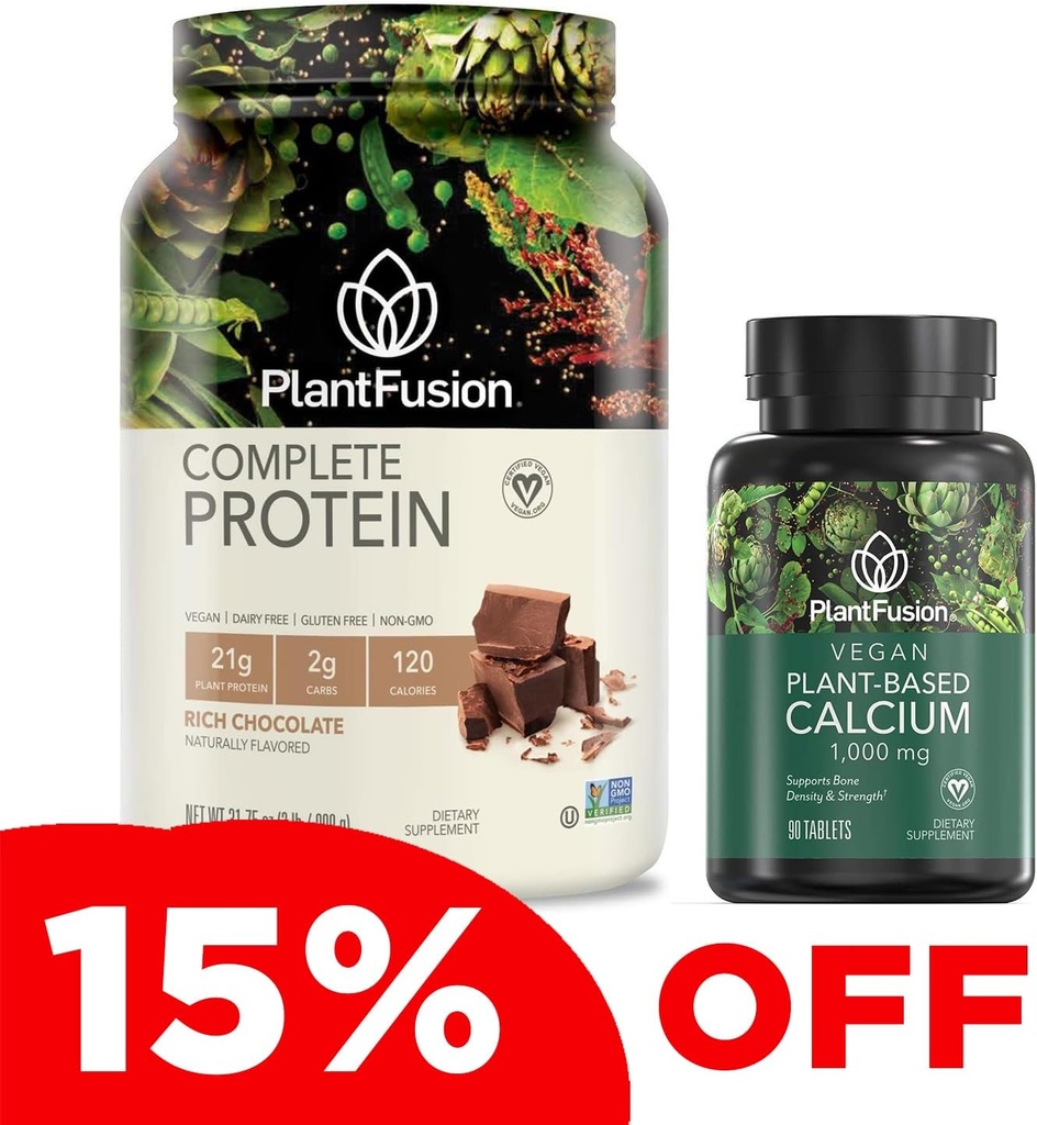 PlantFusion Komplett Vegansk Protein pulver & kalsiumbund - Plant Basert Protein pulver med BCAA, Digestive Enzymer og Pea Protein