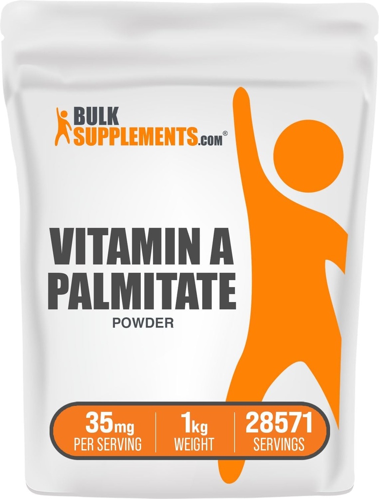 BulkSupplements.com Vitamin A Palmitat pulver - som Retinol Palmitat, Vitamin A Supplement for immun- og øyestøtte - Glutenfri, 35 mg per servering, 1kg (2,2 lbs) (Pack of 1)