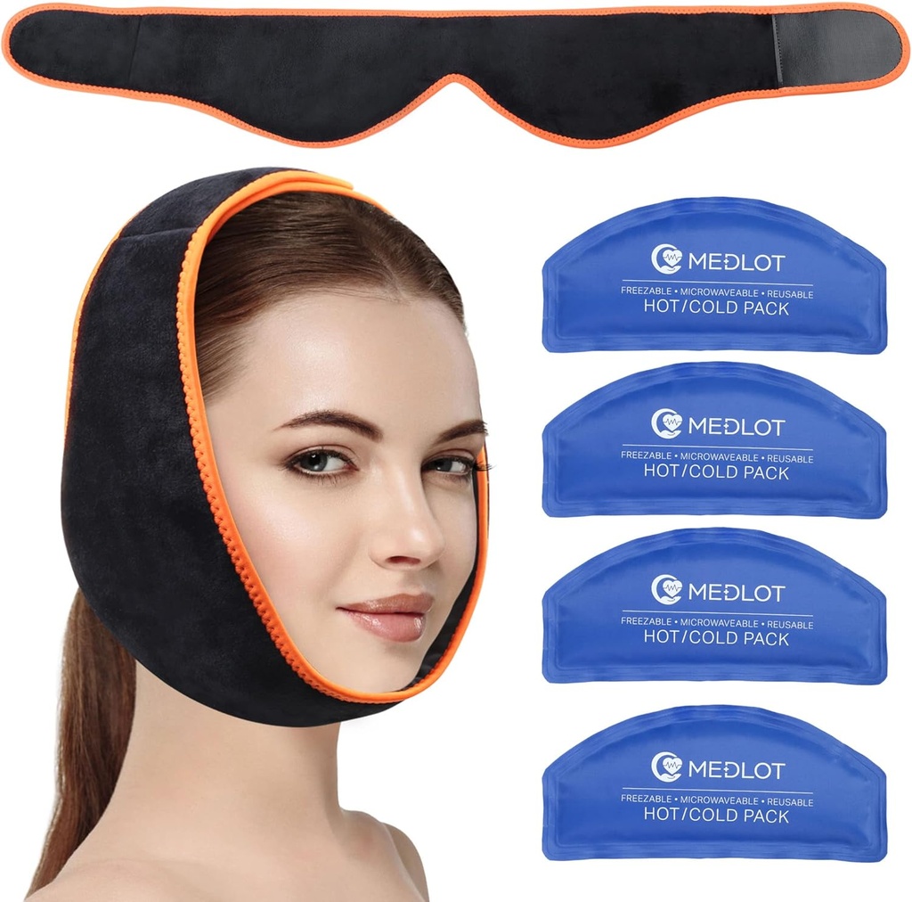 Face Ice Pack Wrap for TMJ, Visdoms tenner, med 4 Reusable Hot Cold Therapy Gel pakker, smerte relief for chin, hode, jaw, oral og ansiktskirurgi, tannimplantater