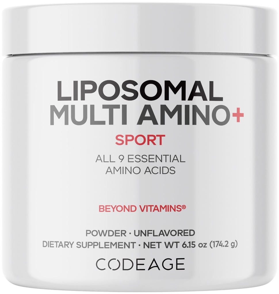 Kodeage Liposomal Multi Amino pulver Supplement - BCAA & EAA Supplement alle 9 essensielle aminosyrer, grened-Chain Aminosyre, Pre & Post Trening, Unflavored, Liposomal Levering, Non-GMO, 6,15 oz