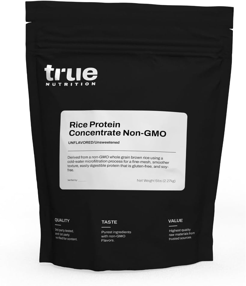 True Nutrition - Rice Protein konsentrat - kaldt vann mikrofiltrering, glutenfri, soya gratis, mykfri, ikke-GMO protein pulver - uflavorert - 5LB