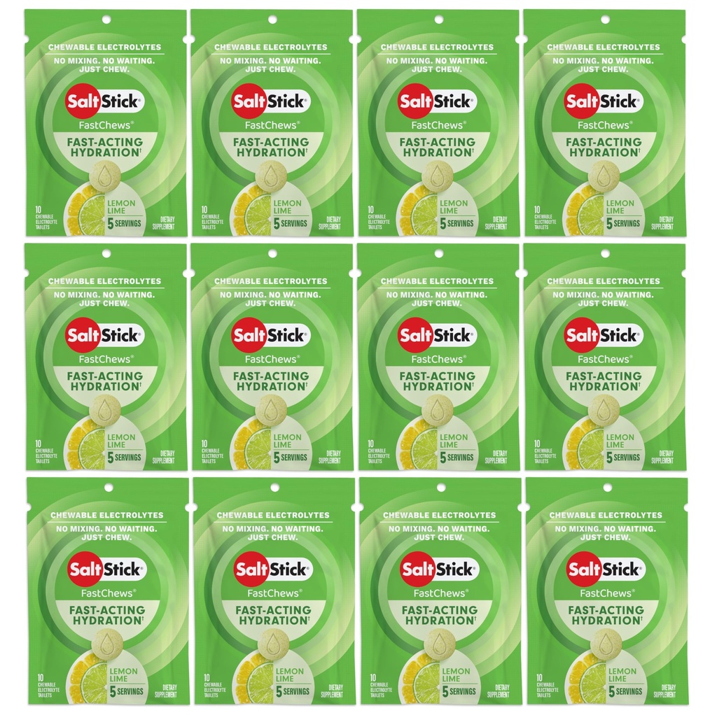 SaltStick Electrolyte FastChews Chewable Tabletter, sitron lime, 120 telling, 12 pakker med 10 tabletter hver