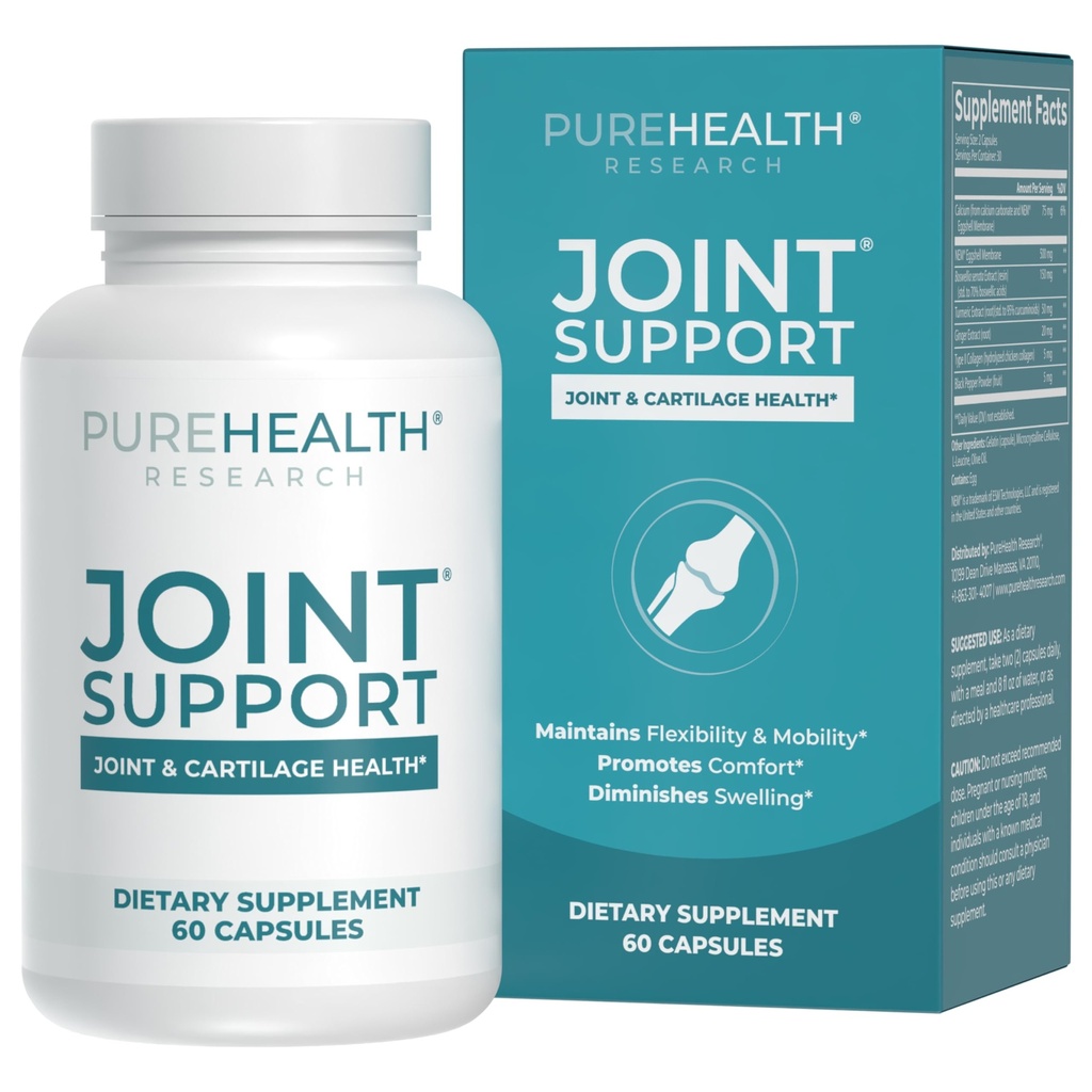 PUREHEALTH RESEARCH Joint Support NEM Eggshell Membran med Boswellia Extract, Kalsium & Turmeric, 60 kapsler