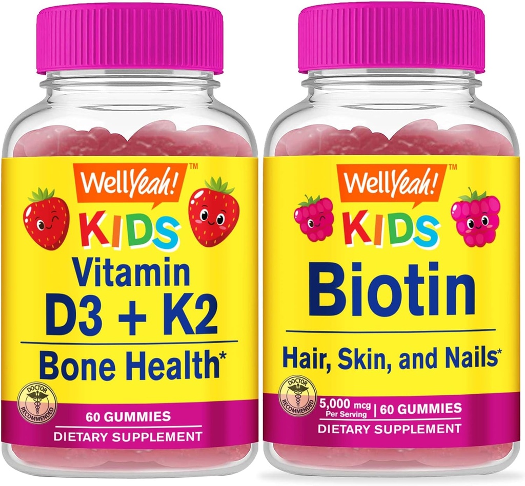 VelJa Vitamin D3+K2 Kids + Biotin Kids, Gummies Bundle - Great Tasting, Vitamin Supplement, Glutenfri, GMO Gratis, Chewable Gummy