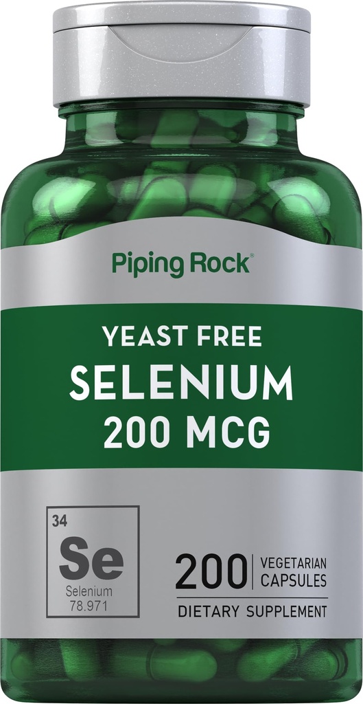 Piping Rock Yeast Gratis Selenium 200mcg | 200 kapsler | Vegetarisk Supplement | Ikke-GMO, Glutenfri formel