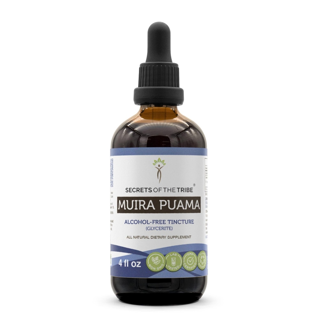 Hemmeligheter av Tribe Muira Puama Tinktur alkohol-fri flytende ekstrakt, Muira Puama (Ptychopetalum Olacoides) tørket Bark (4 FL OZ)