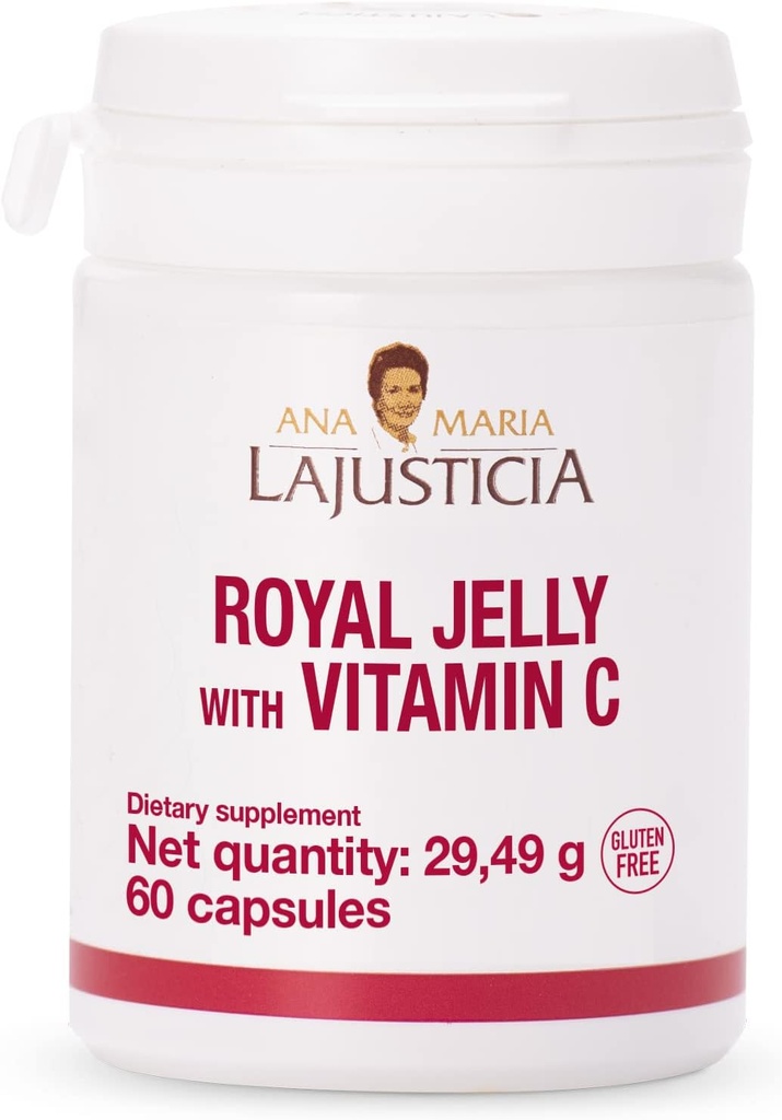 ANA MARIA LAJUSTICIA - Royal Jelly med vitamin C - 60 Kapsler Dairy og Glutenfri. Vegetarvennlig. Perfekt å fremme vaskulær helse.