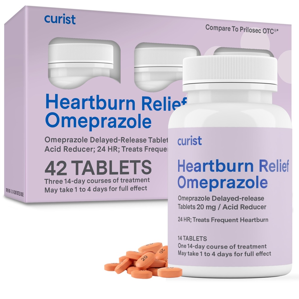 Curist Omeprazol 20mg Tabletter - 42 Tell Forsinket - Acid Reflux Medisin for Heartburn Relief