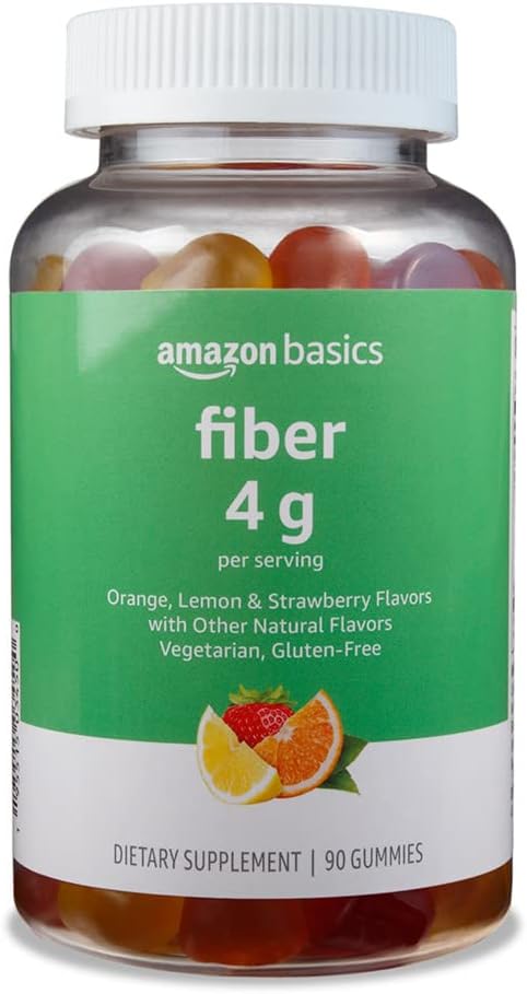 Basics Fiber Gummies for Digestive Helse og Regularity, Orange, Lemon & Strawberry Flavors, 90 greve, Pakke med 1 (tidligere Solimo)