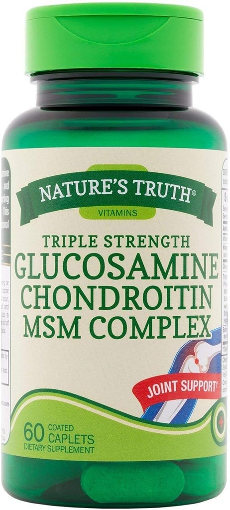 Naturens sannhet Triple Styrke Glukosamine Chondroitin MSM Complex Dietary Supplement - 60 Coated Caplets, Pakke med 2