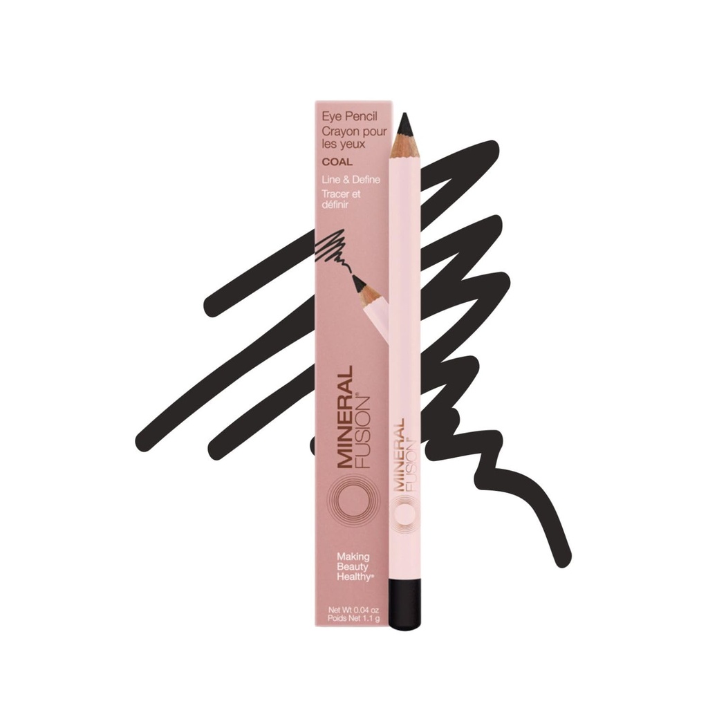 Mineral Fusion Øye blyant, Svart Eyeliner med beroligende kamille, Meadowfoam & Vitamin E, Velvety Smooth, Hypoallergenic Eye Makeup to Line & Definitive, Long-Lasting Eyeliner Pencil, Kol, 0,04 Oz