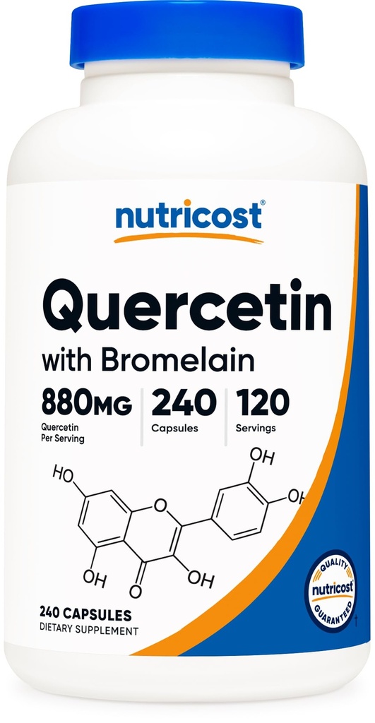 Nutricost Quercetin 880mg, 240 Vegetariske kapsler med Bromelain (165mg) - 120 Serveringer (440mg Quercetin Per Cap) - Glutenfri, ikke-GMO