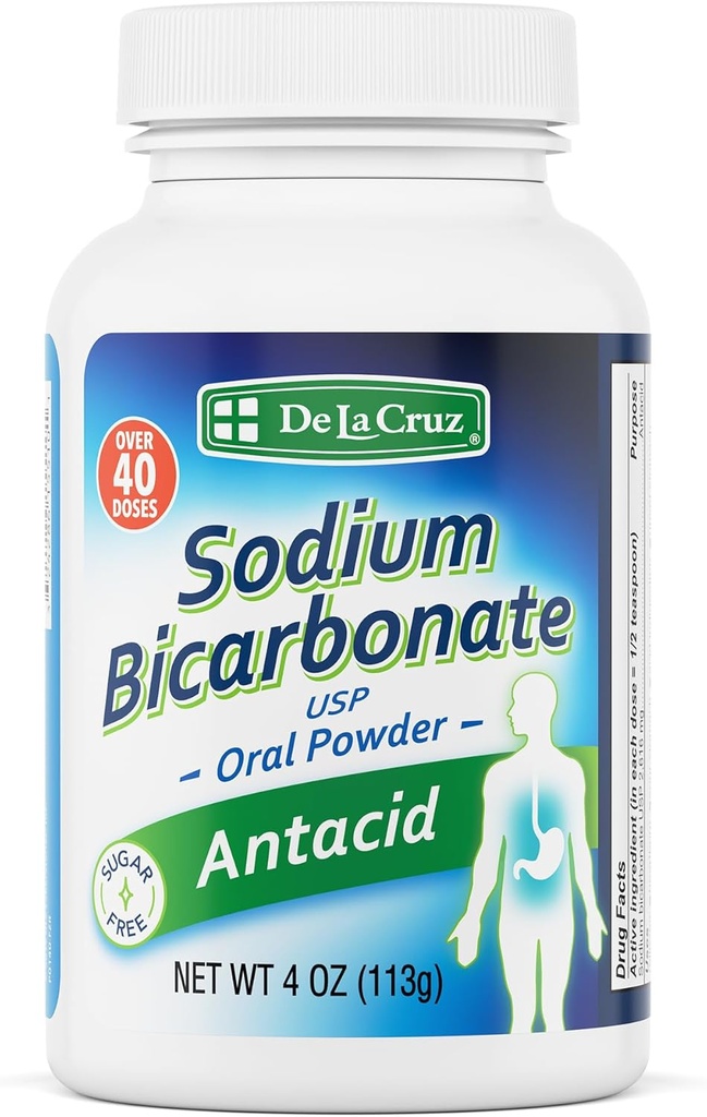 De La Cruz ren natriumbikarbonat - USP Grade Bikarbonat av Soda - 100% ren baking Soda - aluminium gratis antacyd pulver for hjertebrann og indigestion - pakket i USA, 4 OZ.