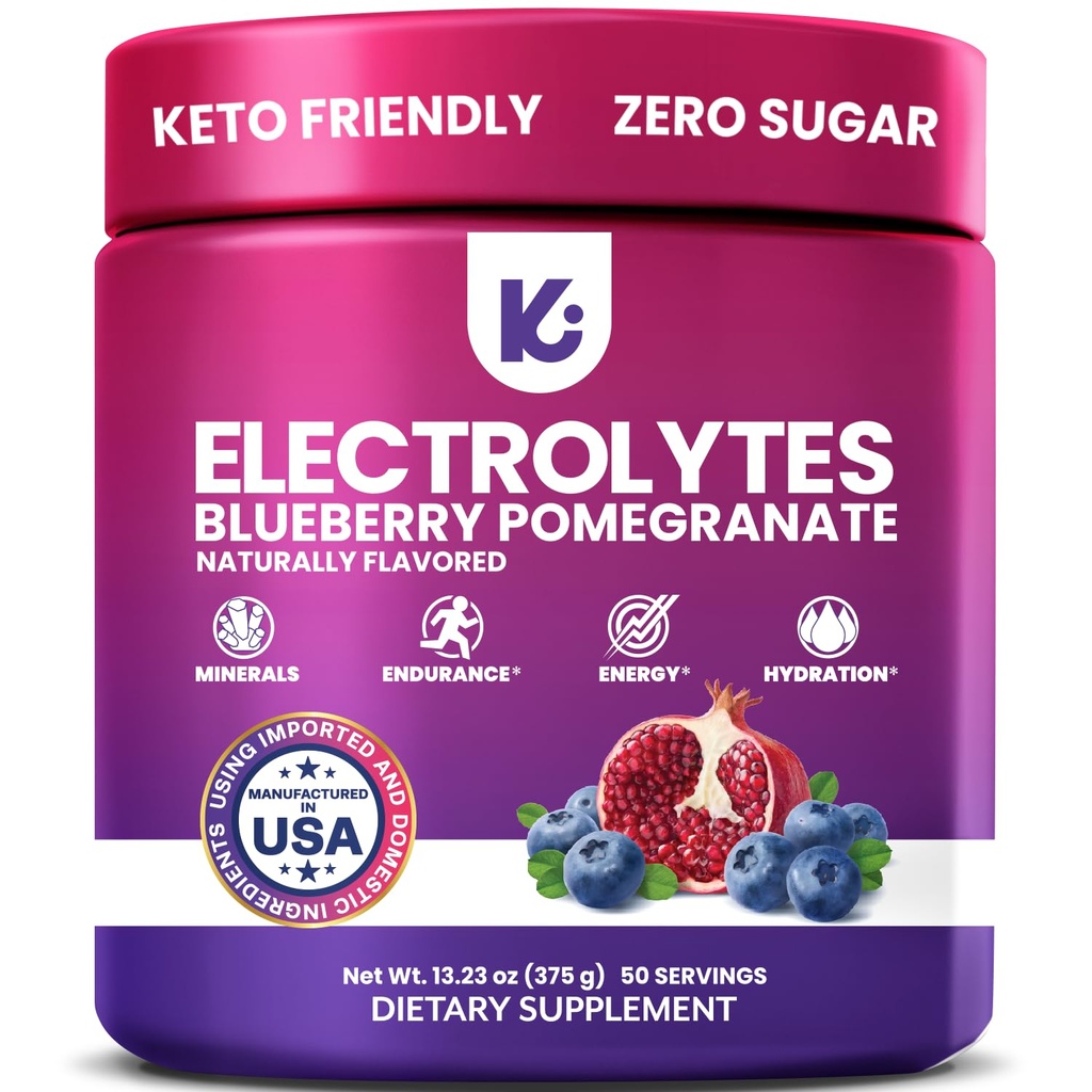 Keppi Electrolytes Powder – Blåbær Pomegranate Flavor 50 Serveringer – Ingen sukker Hydration Supplement med Kalium, Magnesium, Natrium – Keto, Vegan, Fastevennlig, Zero Calorie Electrolyte Drink