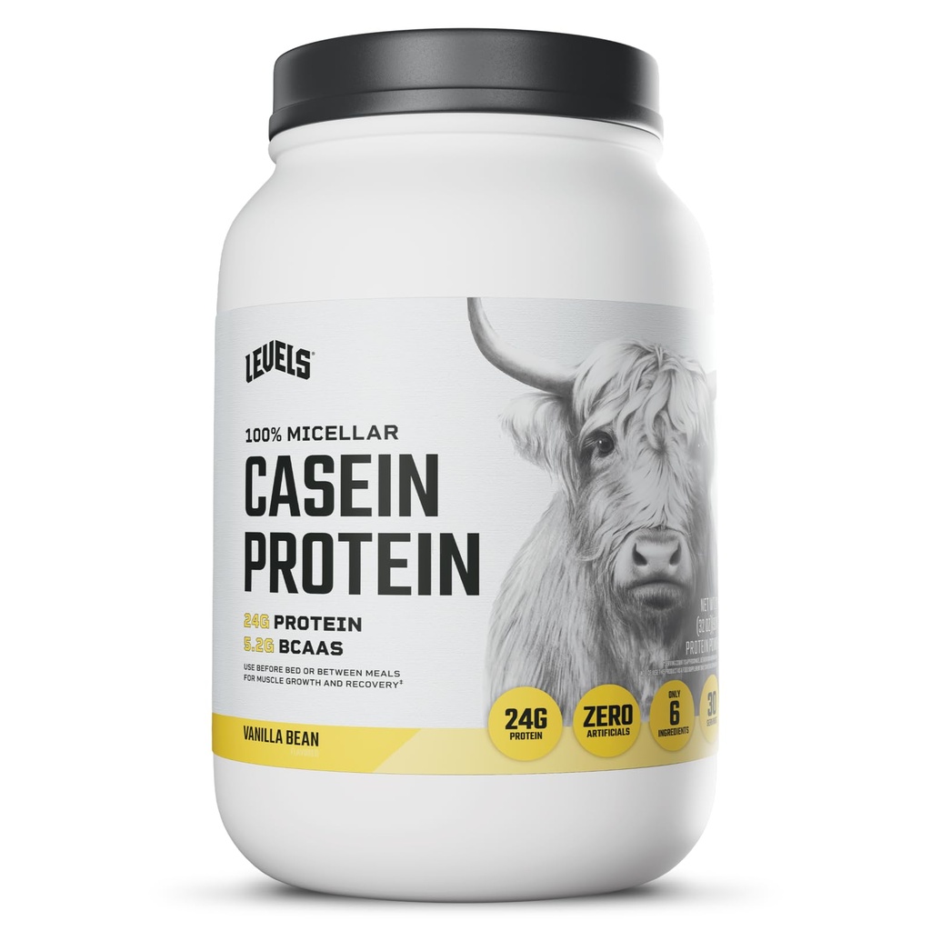 Nivåer 100% Micellar Casein Protein, Hormon gratis, Vanilla Bean, 2LB