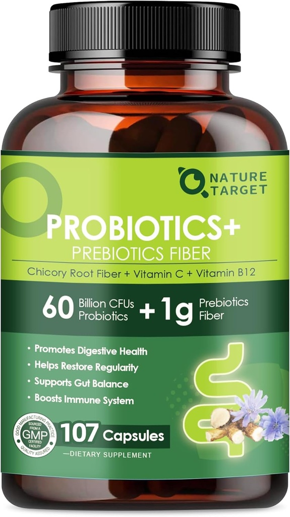 Probiotika for kvinner Digestiv Helse med Prebiotic Fiber - Fiber Supplement med 60 milliarder Probiotika for regelmessighet & Gut Cleanse - Støtter Avslappende dyspepsi - 107 Veggie Kapsler