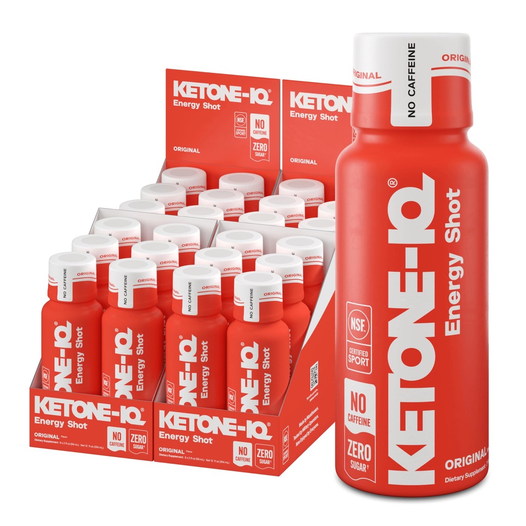 Ketone-IQ Ingen Koffein Exogene Ketoner Energi Shots - 24 Pakke Kaffein Gratis Energi Drikke med 10g Ketoner - Sukkerfri, Saltfri, og alt naturlig (Original)