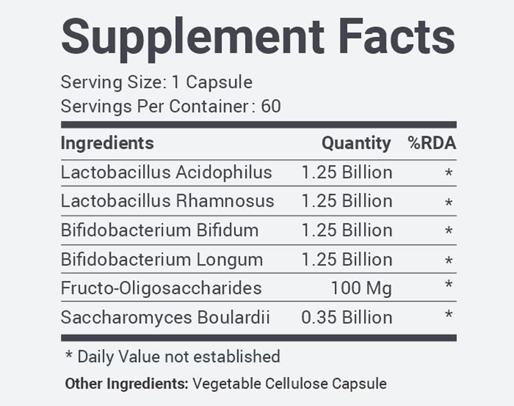 Generisk Pre & Probiotika Supplement | Gut helse supplement laget med 06 sunne bakterier | Hjelper Digestion | Støtter Urin Tract | Hjelper Regulere Bowell bevegelser | (60 kapsler)