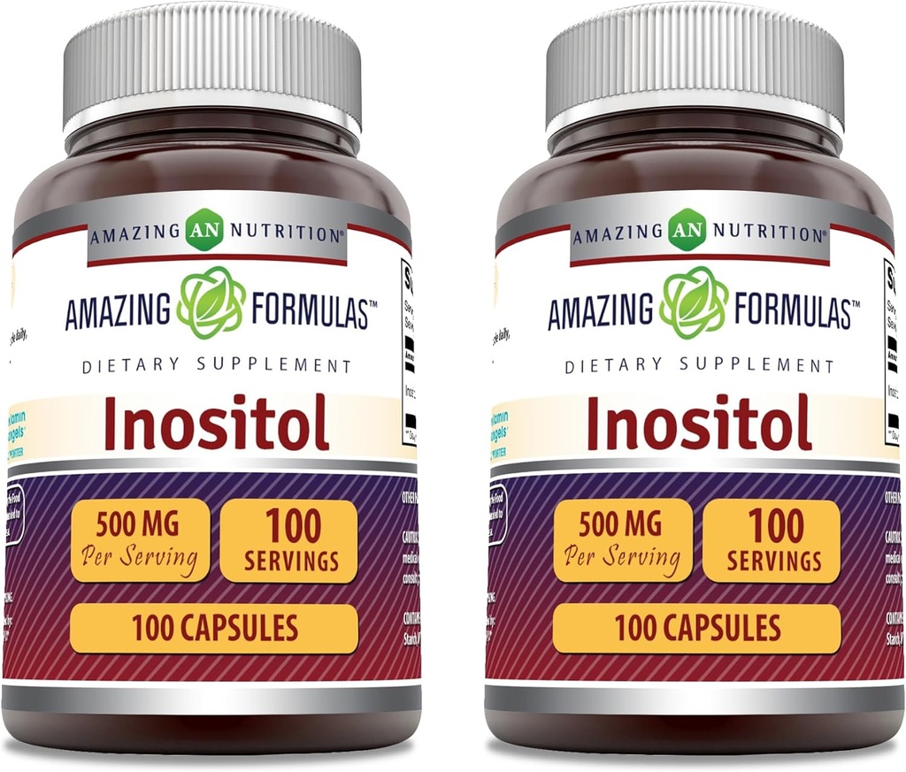 Amazing Formler Inositol Supplement | 500 Mg Per Servering | 100 Kapsler | Ikke-GMO | Glutenfri | laget i USA | Pakke med 2