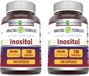 Amazing Formler Inositol Supplement | 500 Mg Per Servering | 100 Kapsler | Ikke-GMO | Glutenfri | laget i USA | Pakke med 2