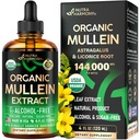 Mullein Drops for Lungs - USDA Organic Liquid - Mullein Leaf Extract Supplement - laget i USA - Lung & Bronchial Cleans for røykere - Respiratorisk Helse Support - Som Tinktur, Te, piller - 4 fl oz