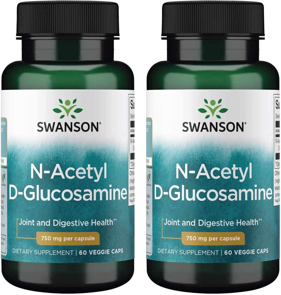 Swanson N-Acetyl D-Glukosamine - Naturlig Supplement Fremme Joints Support & Gastrointestinal Helse - Naturlig Formula Støtte Sunn Cartilage - (60 Veggie Capsules, 750mg Hver) (2 Pack)