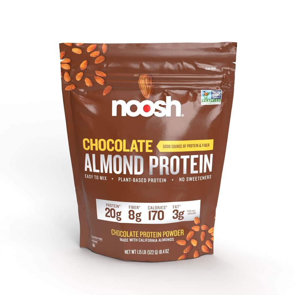 NOOSH Plant Basert Almond Protein Powder Sjokolade 43 Gram - Vegansk Protein pulver, Alle naturlige ingredienser, ikke-GMO, Glutenfri, Kosher, Peanut Free, Soya Free, Dairy Free (Chokolate)