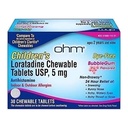 Ohm Barnas Loratadine Chewable, Dye Free, Bubblegum, Ikke-Drowsy 24h Relief av Sneezing, Runny Nese, Vannige øyne, Itchy Throat eller Nese, Antihistamine, Innendørs & Utendørs Allergier, 5 mg, 30 tabletter