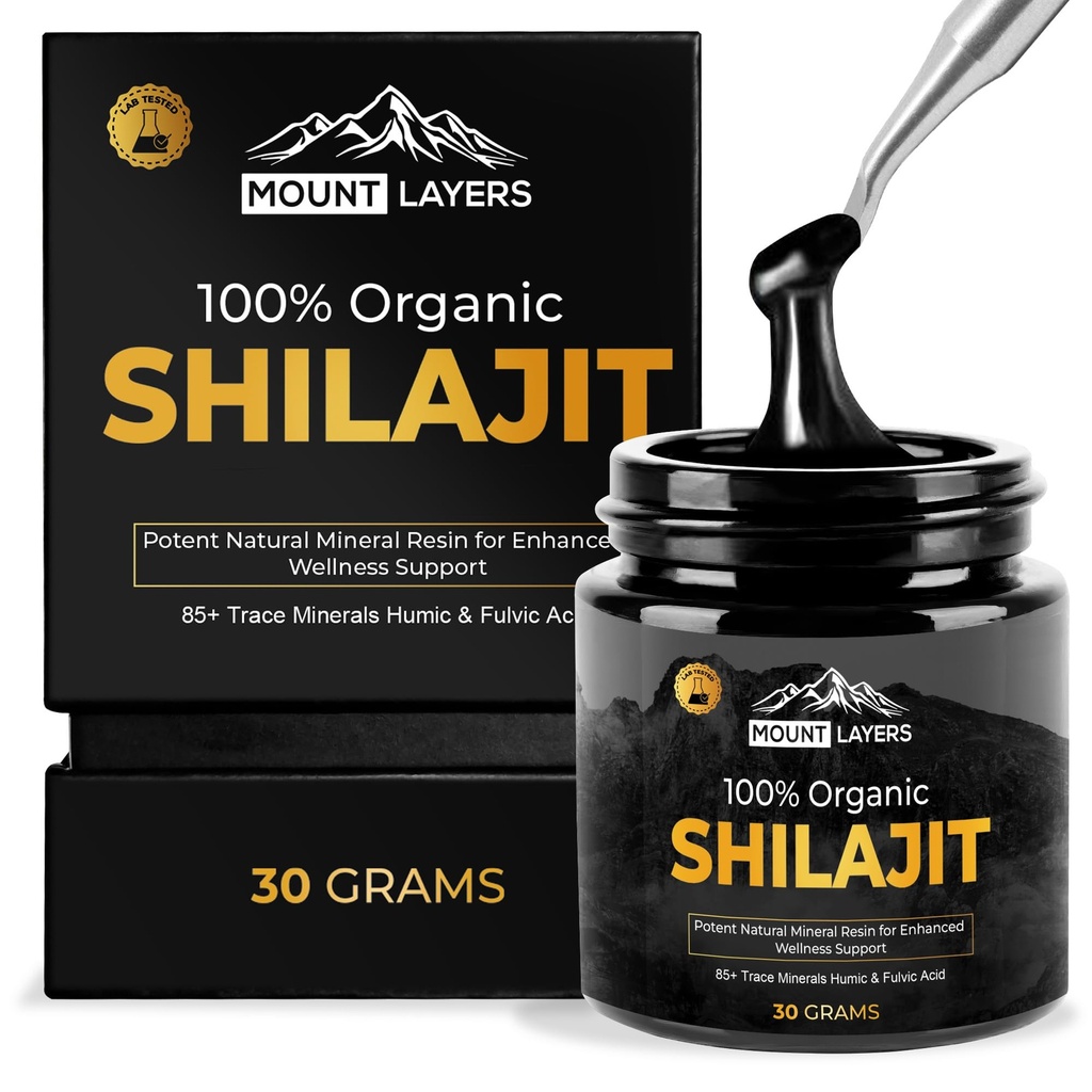 Pure Shilajit Resin med Fulvic Acid - Himalayan Shilajit for menn og kvinner med 85 + Trace Minerals - Støtter metabolisme - Bone Helse og Immunsystem - 500mg - 60 Servering - 30g Jar
