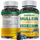 1 Pack Sukker Gratis 3000MG Mullein Gummies - Lung Cleanse, Mullein Leaf Extract Supplement for pustende, organiske mulleine Drops med Quercetin & Bromelain for Lung, Digestiv helse & immun