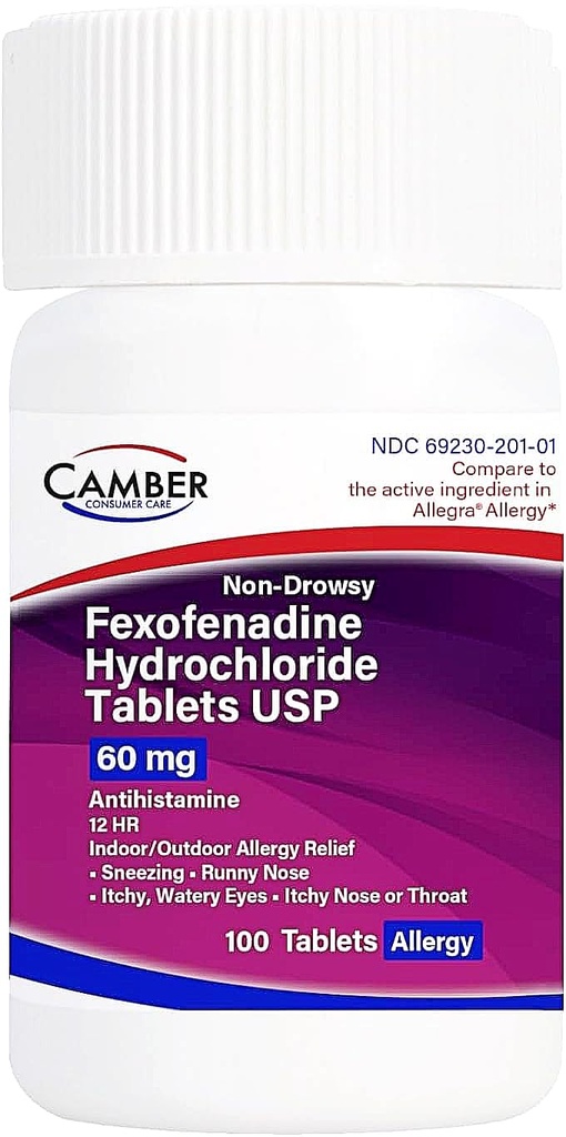 Camber Ikke-Drowsy Fexofenadin Antihistamin Innendørs utendørs Allergy Relief Tabletter 60Mg 100 Count
