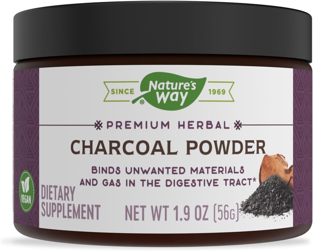 Naturens måte Premium Herbal Charcoal pulver, 800 mg per porsjon; pulver; BPA gratis emballasje (Packing May Vary)
