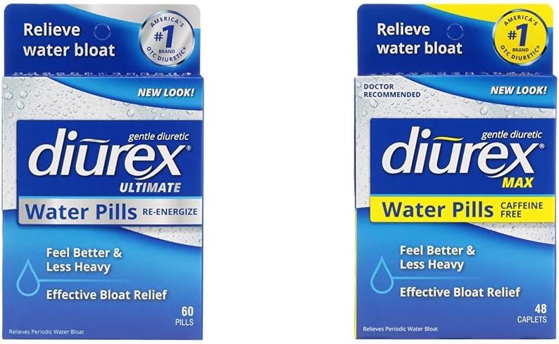 Diurex Ultimate Re-Energising 60 greve Max koffein-fri 48 greve maksimal styrke vann piller Bloat Relief Bundles