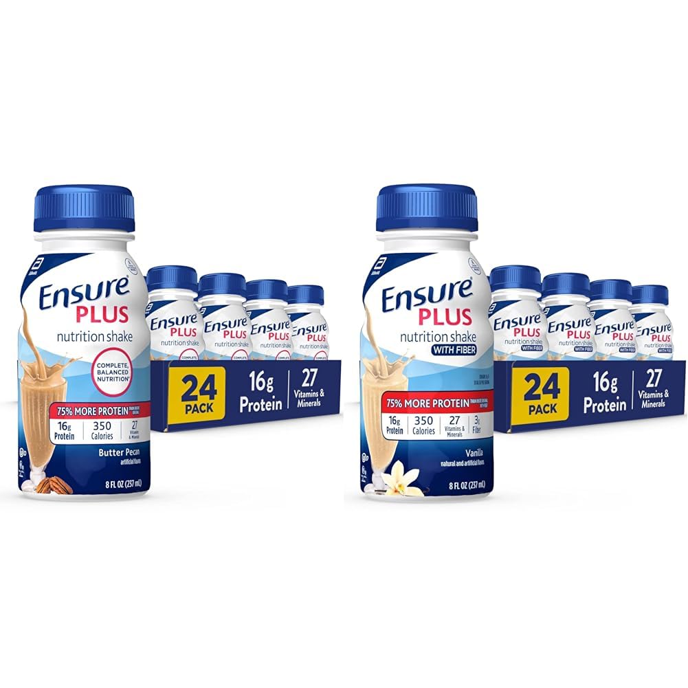 Sikre Plus Nutrition Shake med 16 gram protein og sikre Plus flytende ernæringshake med fiber, 16 gram protein, Vanilla, 8 Fl Oz flaske (pakke med 24)